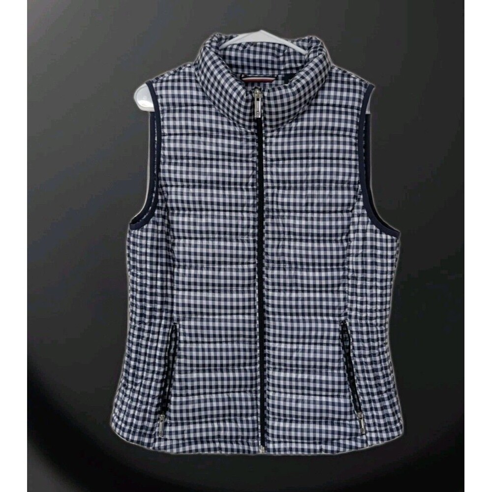 Tommy Hilfiger Women's Gingham Lightweight Packable Vest Size M Blue White